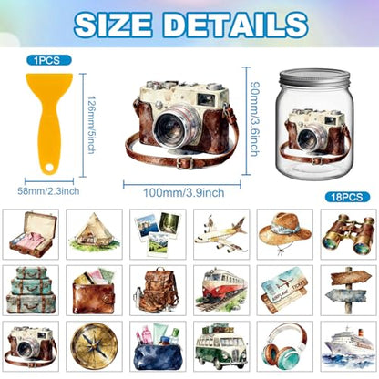 GLOBLELAND 18 Sheets Travel Adventure Transfer Stickers 3.9x3.6inch - style: Travel Adventure