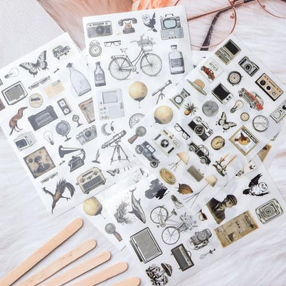 WANDIC 16 Sheets Rub On Transfer Stickers Set, 4 Styles Retro Vintage Mixed Pattern Self Adhesive Stickers Decals for Scrapbook Journal - style: Vintage Theme