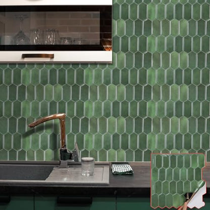 Alwayspon 10 Sheets 12" x12inch Emerald Green 3D Vinyl Backsplash Tiles, Self-Adhesive Peel and Stick Wall Tile Stickers Stick on Subway Tiles for Kitchen Bathroom Wall - color: Emerald Green