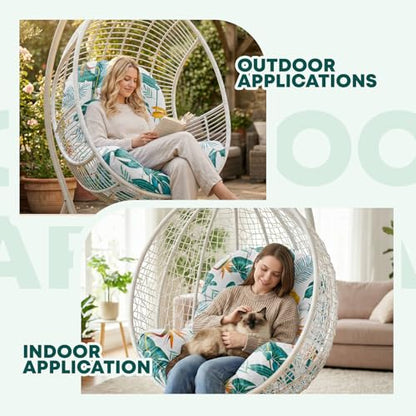Hanging Egg Chair Cushion 47x35x7 Inches Waterproof Yellow-Green Leaf - color: 4#