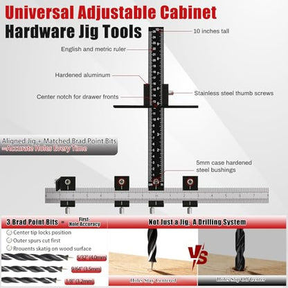 Cabinet Hardware Jig, Cabinet Handle Jig with Center Punch and Drill Bits