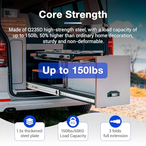 Heavy Duty Drawer Slides Full Extension Side Mount 14 16 18 20 22 24 26 28 30 32 34 36 40 Inch 150 Lbs Metal Dresser Cabine Rails Tracks Glides Runner 1 Pair (Without Lock, 12 Inch) - size: 12 Inch, style: Without Lock - Load 150 lb