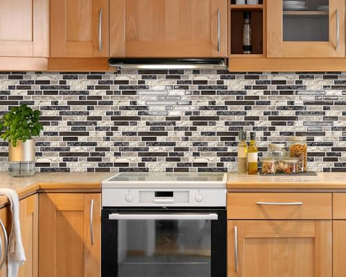 Peel and Stick Backsplash 3D Self Adhesive Wall Tile Brown 10 Sheet - color: Brown