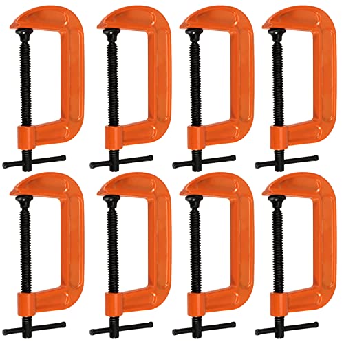 8-Piece 4 Inch Orange Iron C-Clamp Set with 4" Jaw Opening and 2-1/4" Throat Depth, Heavy Duty for Woodworking, Welding, Building, Assembly - size: 4 Inch Orange