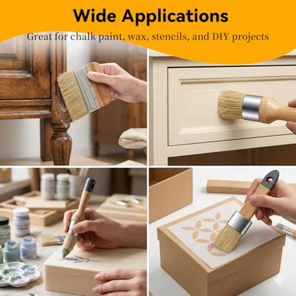 5 Pack Natural Bristle Chalk Wax Brush, Brushes for Furniture - size: 1 Large, 3 Small, Paddle Brush