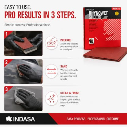 INDASA Rhynowet Red Line Wet Dry Sanding Sheets 9 x 11 Inch 120 Grit Waterproof Latex Backing Abrasive Paper for Wood Metal Automotive Surface Prep Pack of 50 - size: 120-Grit 9"x11"