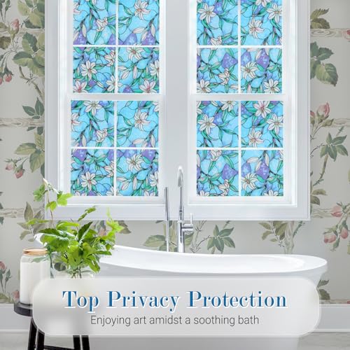rabbitgoo Stained Glass Window Privacy Film, Blue Lily, 17.5" X 78.7" - color: Blue Lily, size: 17.5" x 78.7"