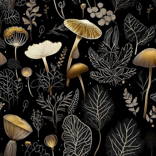 Laatse Dark Mushroom Wallpaper Peel and Stick 17.5" x 787",Black Gold - color: Black Gold, size: 17.5" x 787"