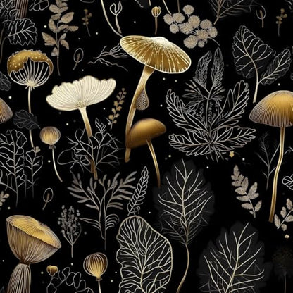 Laatse Dark Mushroom Wallpaper Peel and Stick 17.5" x 787",Black Gold - color: Black Gold, size: 17.5" x 787"