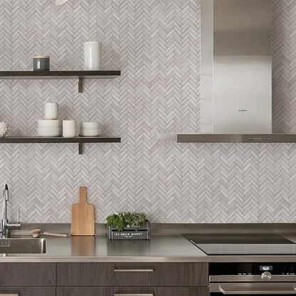 STICKGOO 10-Sheet Peel and Stick Backsplash, PVC Backsplash Tile, Herringbone Self Adhesive Wall Tile for Kitchen Bathroom, Laundry Room, Fireplace - color: Grey Serpeggiante