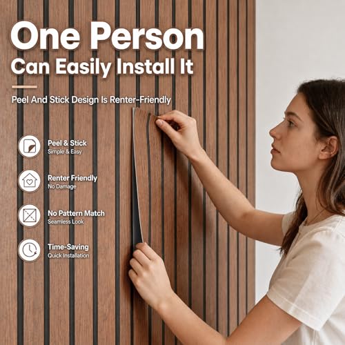 Wood Slat Peel and Stick Wallpaper Brown Wood Panel Wallpaper for Bedroom - color: Brown, size: 17.7" x 118"