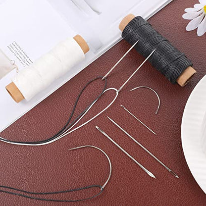 110Yards Waxed Thread with 7 Pcs Leather Needles for Hand Sewing - color: Black+White