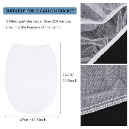 25 Pcs Paint Strainer Bag, 5 Gallon White Filter Bags with Elastic Drawstring Top Opening Nylon Fine Mesh Bag for Paint, Gardening, Hydroponics