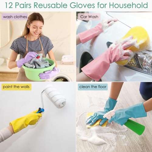 12 Pairs Rubber Cleaning Gloves for Dishwashing Reusable Kitchen Gloves for Washing Dishes and Household - size: Small