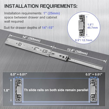 Soft Close Drawer Slides 14 Inch - Silver, 1 Pair (2 Pieces) - color: Silver, size: 14 Inch