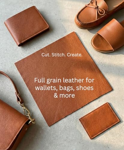 Natural Grain Cow Leathers: 12'' x 12'' Pre-Cut Leather Pieces (Cognac, 5 Pieces) - color: Cognac, size: 5 Pieces