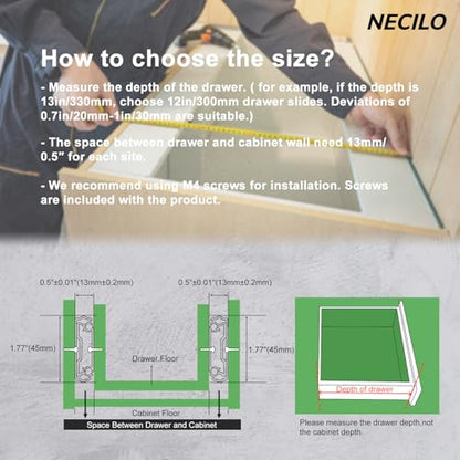 NECILO 16 Inch Stainless Steel Soft Close Drawer Slides, 100lb - size: 16 Inch