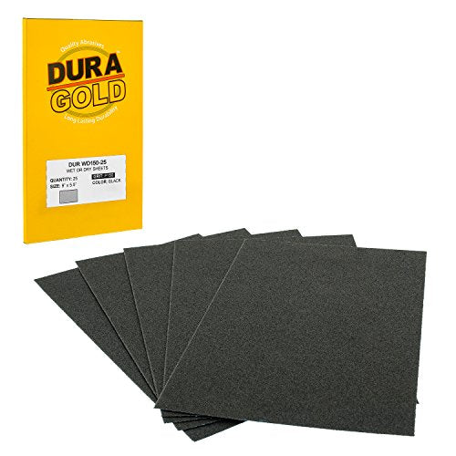 Dura-Gold 5-1/2" x 9" Wet or Dry Sandpaper Sheets, 150 Grit, Box of 25 - size: 150-Grit
