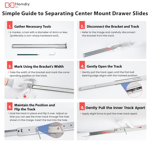 homdiy 20 Inch Heavy Duty Center Mount Drawer Slides Track (5 Pcs) - size: 20 Inch, style: 5 Pack