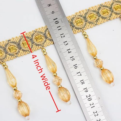4 Yards Beaded Fringe Trim, Hanging Crystal Beads Tassel Fringe Trim Curtain Weights Cloth Sofa Fringes for Curtain Cushions Lampshades Clothes (Blue) - color: Blue