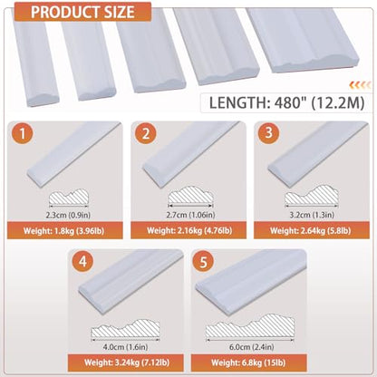 QDYMXUN Peel and Stick Chair Rail Panel Molding, 480''L x 1.06''W Strong Self Adhesive TPE Wall Moulding Trim for Home DIY Decoration (Paintable White) - size: 480''L x 1.06''W