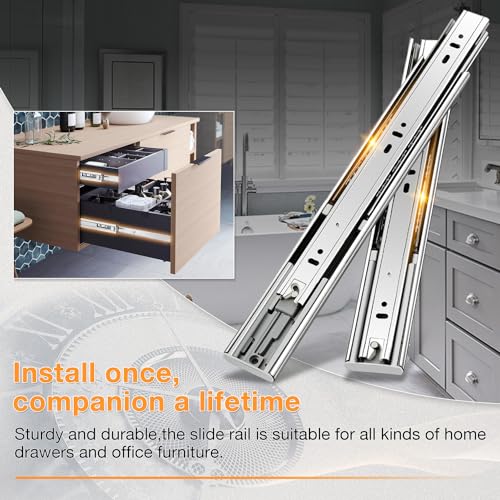 YENUO Soft Close Stainless Steel Full Extension Drawer Slides Side Mount 10 12 14 16 18 20 22 24 inch Ball Bearing Rails Track Guide Glides Runners Heavy 100 lb (Stainless Soft Close-1 Pair, 10 Inch)