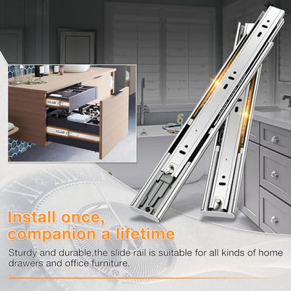 YENUO Soft Close Stainless Steel Full Extension Drawer Slides Side Mount 10 12 14 16 18 20 22 24 inch Ball Bearing Rails Track Guide Glides Runners Heavy 100 lb (Stainless Soft Close-1 Pair, 10 Inch)