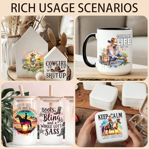 2 Sheets Rub on Transfers for Crafts, Cowboys Furniture Transfers for Wood, Glass, Plastic & Ceramics, Decorative Decals - style: Cowboy Quotes