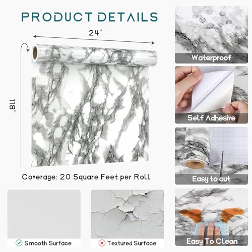 VEELIKE Modern Black and White Marble Contact Paper for Countertops Waterproof Peel and Stick Countertops 24''x118'' Self Adhesive Vinyl Countertop Contact Paper Marble Wallpaper for Kitchen Bathroom - size: 24''x118''