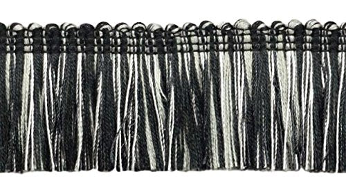 DÉCOPRO 1 3/4" (4cm) Long Noblesse Collection Beautiful Brush Fringe Trim # 0175HB, Silver Grey, Black #SGB (Pure Black, Light Grey, Grey Silver) 5 Yard Value Pack (15 ft/4.5m) - color: Silver Grey, Black #SGB (Pure Black, Light Grey, Grey Silver), size: