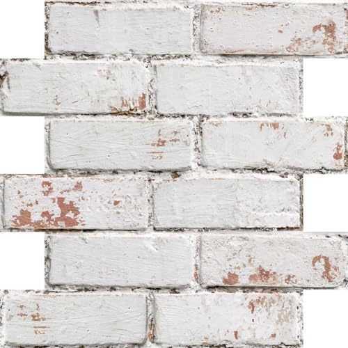 COMSTICKC 3D Faux Brick Wall Panels Peel and Stick, 10 Pcs 11.8" x 11.8" - color: Retro Whitewash-1
