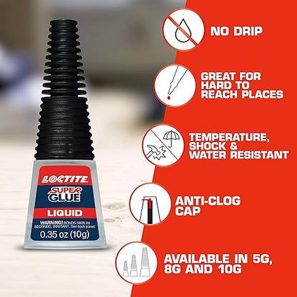 Loctite Super Glue Liquid Longneck Bottle, 5g Bottle (Pack of 6) Instant Adhesive for Plastic, Wood & Metal, Clear Superglue with Extra Long Precision Nozzle, Quick‑Dry Formula - size: 5g, style: 6 Pack
