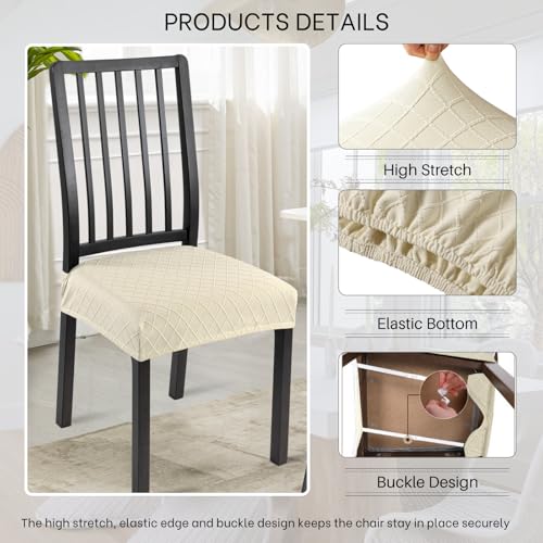 SearchI Dining Chair Seat Covers, Rear Covered(Check Jacquard Beige, 4pcs) - color: Check Jacquard Beige