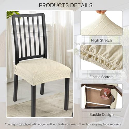 SearchI Dining Chair Seat Covers, Rear Covered(Check Jacquard Beige, 4pcs) - color: Check Jacquard Beige