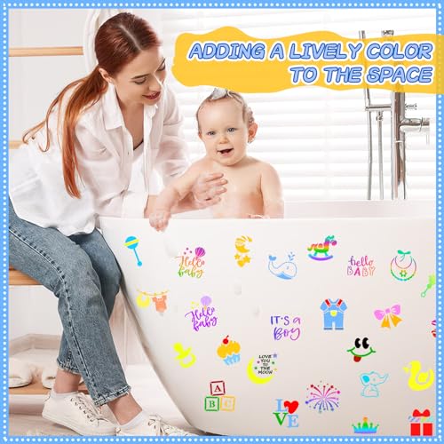 Augshy 56Pcs Baby Shower Stencils for Onesies, 3 inch Reusable Painting DIY - style: Baby Shower