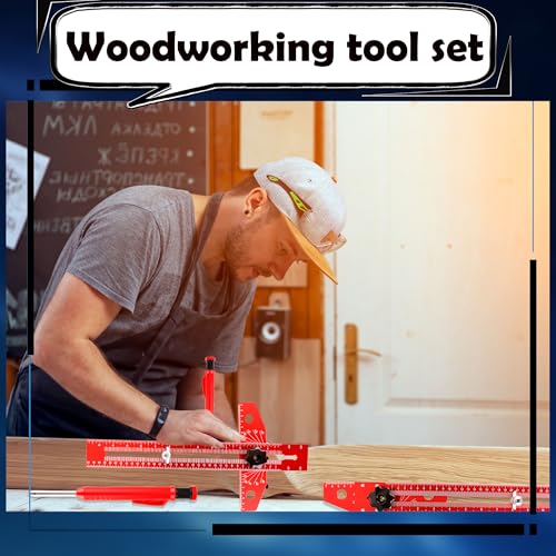 6 Pcs Woodworking Scriber Marking Line Ruler Adjustable Aluminum Alloy Sliding T-Square Ruler Precision Line Drawing Aid Ruler with Angle Scale Measuring Tool and Carpenter Pencil