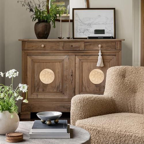 Antrader 4Pcs Round Unpainted Wood Carved Appliques,5.9" Diameter(Style 16) - style: Style 16