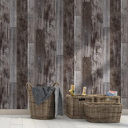 Yun-aeon Natural Wood-Gray Contact Paper Peel and Stick Wallpaper - color: Natural Wood-Gray, size: 17.3" x 472.4"