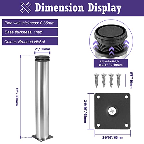 Stainless Steel Adjustable Furniture Legs 12 Inch - Silver - 4pcs - color: Silver, size: 12"