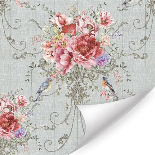 HLNIUC Botanical Flower Wallpaper(17”X118”) Vintage French Floral Bird Contact Paper,Chinoiserie Peony Wall Papers,Pink Flower Adhesive Art Paper,Peony Painting Wall Mural for Living Room Bedroom - color: Botanical 3