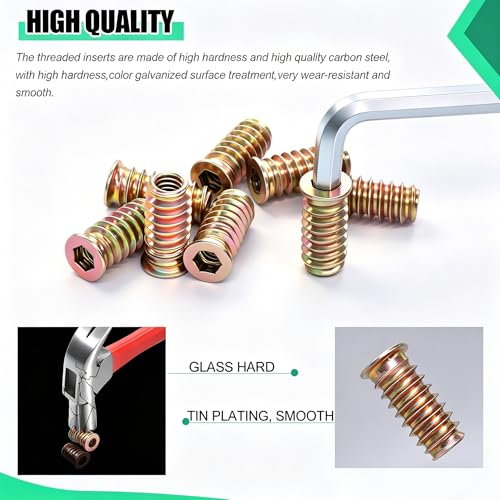 Twidec/50PCS 1/4"-20 Threaded Inserts for Wood Furniture Screw-in Nut Wood Inserts Bolt Assortment Kit with M6 Hex Wrench (1/4"-20 x25mm) N-059-1/4x25 - size: 1/4-20x25mm