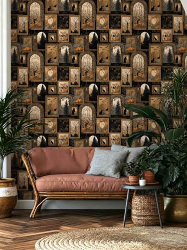 Black Gothic Peel and Stick Wallpaper, Dark Academia Witchy Wallpaper - size: 17.7" x 118"