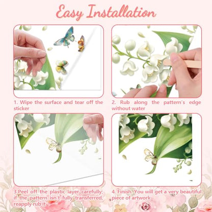 Peacoblue Lily Butterfly Rub On Transfers for Furniture 6"x12" - style: Lily of the Valley and Butterfly