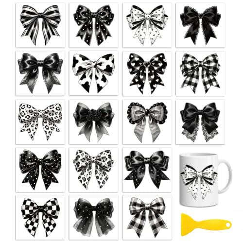 Peacoblue Black and White Bow Rub On Transfers for Craft, Transfer Sticker - style: Black and White Bow