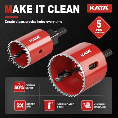 KATA 8PCS Hole Saw Kit 1"-2-1/8" Deep Cut 48mm for Wood, Plastic, Drywall - color: 8PC-Red Deep Cut Hole Saw Kit