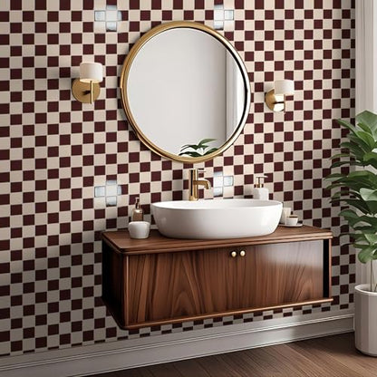Art3d Grid Peel and Stick Backsplash, 10-Pack, Red Brown and Warm White - color: Red-brown and Warm White