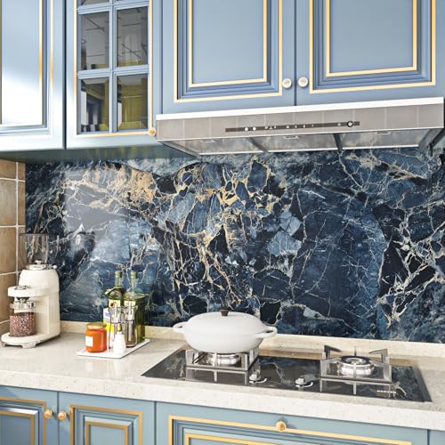 YENHOME 30"X118" Blue Marble Contact Paper for Countertops Peel and Stick Waterproof Counter Top Covers Peel and Stick Wall Paper for Kitchen Bathroom Wallpaper Self Adhesive Countertop Contact Paper - size: 30" x 118"