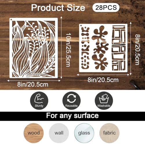 28 Pcs Stencils for Crafts Reusable Texture Stencils for Painting 10"x8"