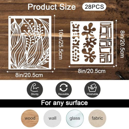 28 Pcs Stencils for Crafts Reusable Texture Stencils for Painting 10"x8"