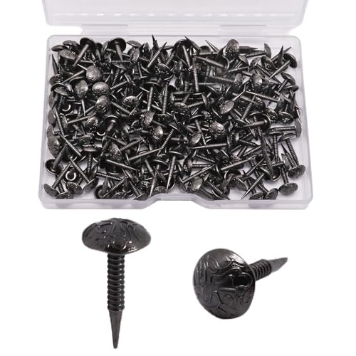 220 PCS Upholstery Tacks with Small Head, 5/16 Inch Mini Vintage Decorative Nails, Furniture Thumb Tacks with Threaded Leg for Sofa Headboard Chair Wooden Box (Gray Black) - color: Gray Black
